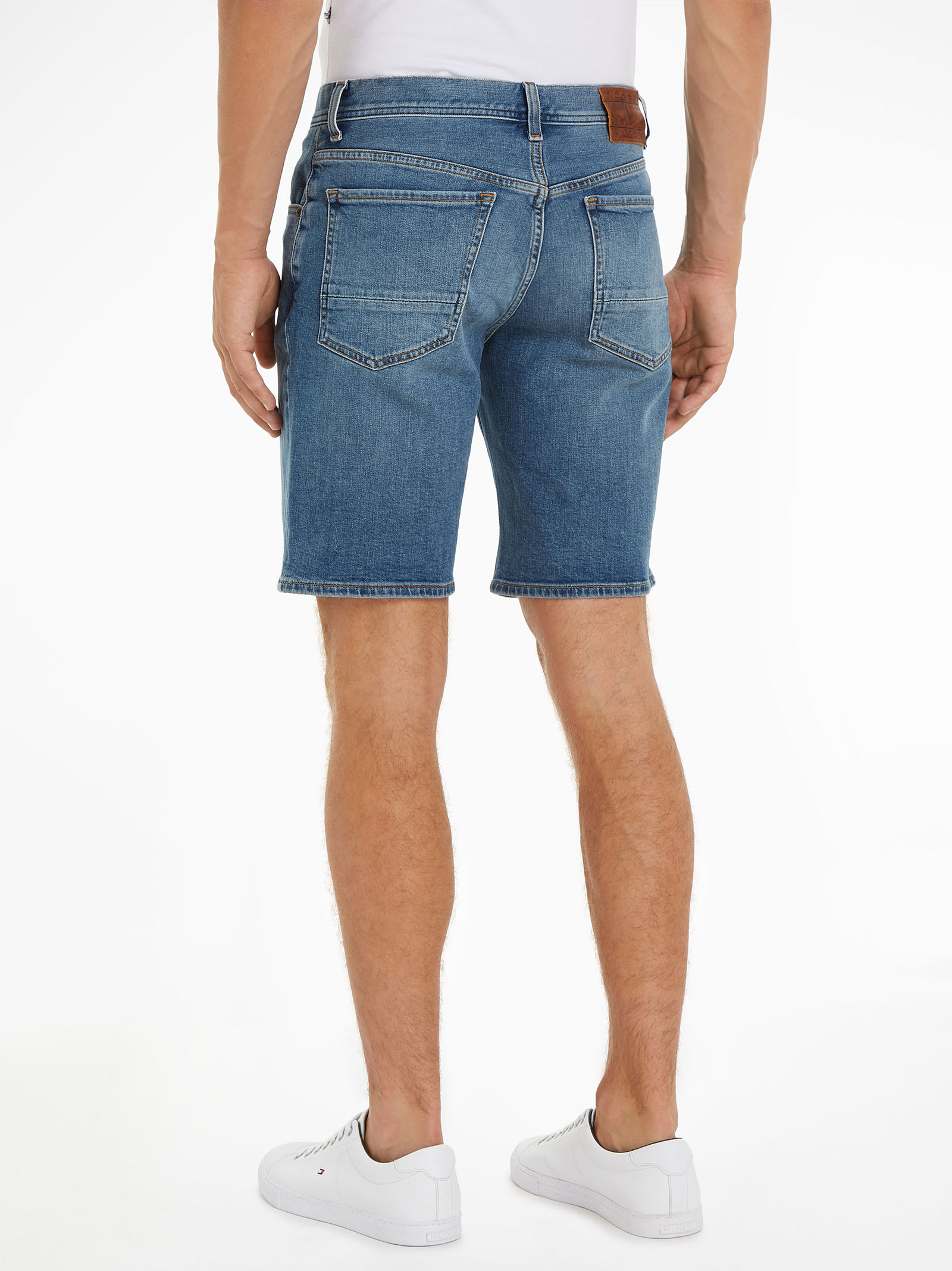 Shop Tommy Hilfiger Bermuda Shorts In Faded Denim In Boston Indigo