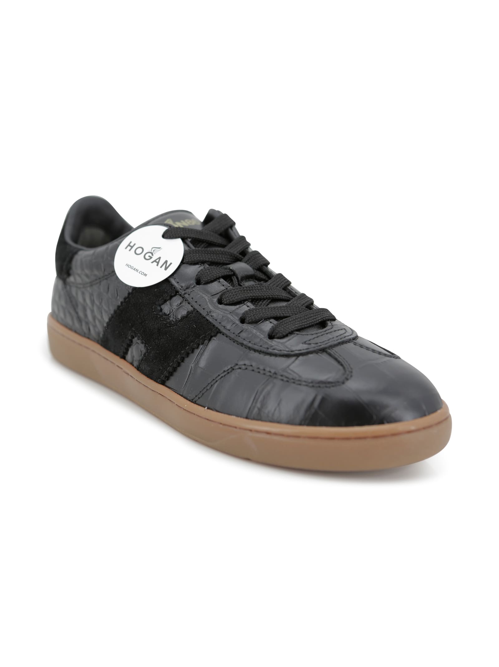 Hogan Lace-up Crocodile-print Leather Sneaker In Black