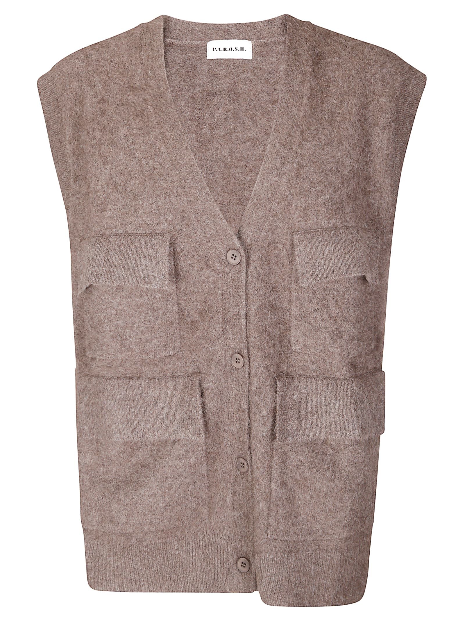 P.a.r.o.s.h Multi-pocket Brown Utility Vest With Oversized Fit In Brown