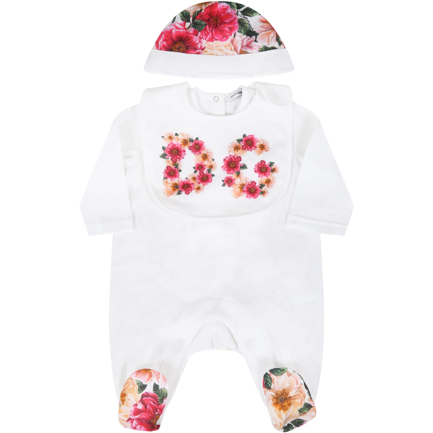 Dolce & Gabbana White Set For Baby Girl With Flowers