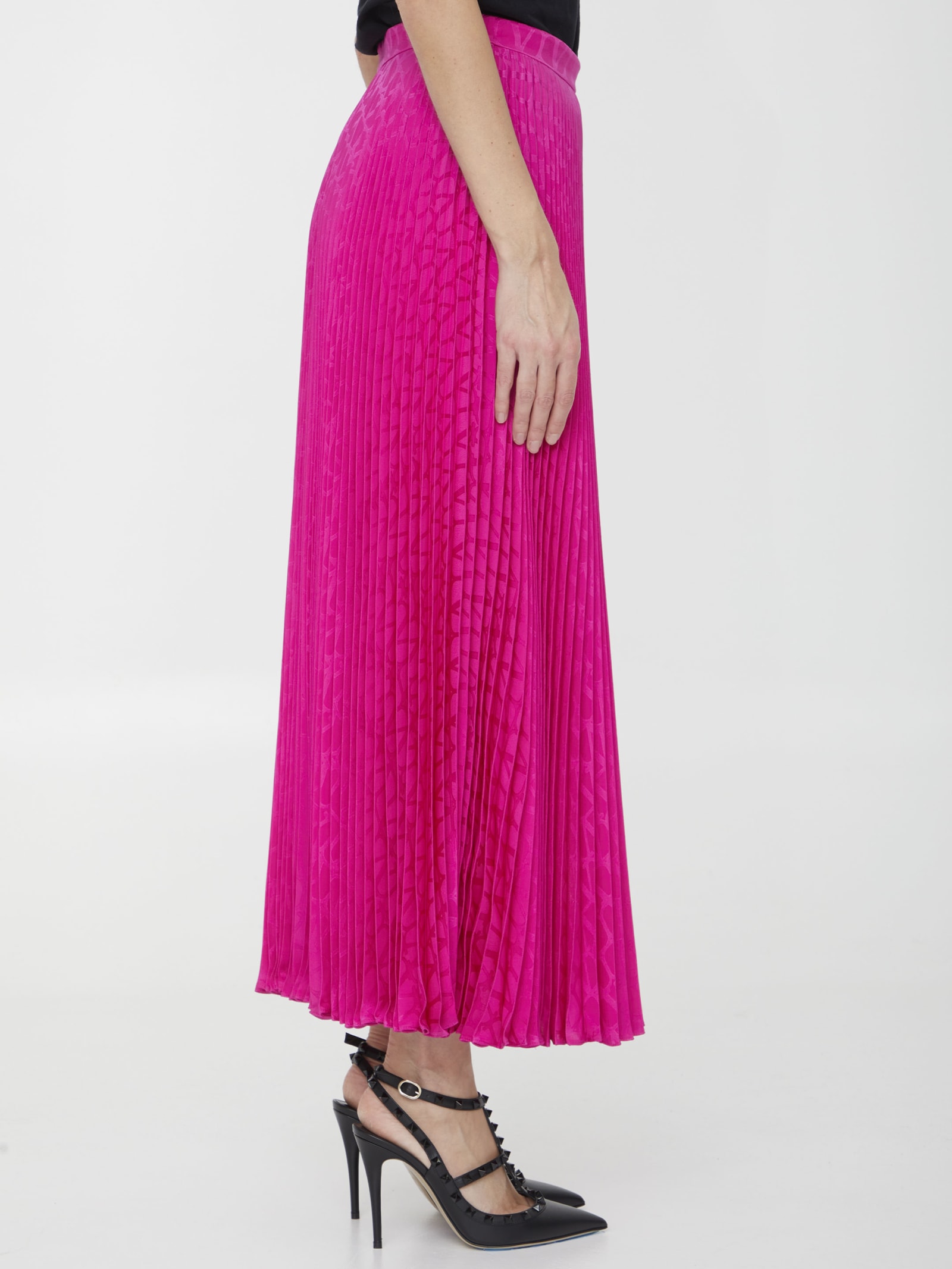 Valentino Iconographe Jacquard Pleated Midi Skirt In Pink
