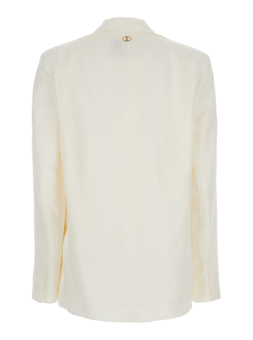 TWINSET WHITE SINGLE-BREASTED JACKET WITH NOTCHED REVERS AND DROPPED SHOULDERS IN LINEN BLEND WOMAN
