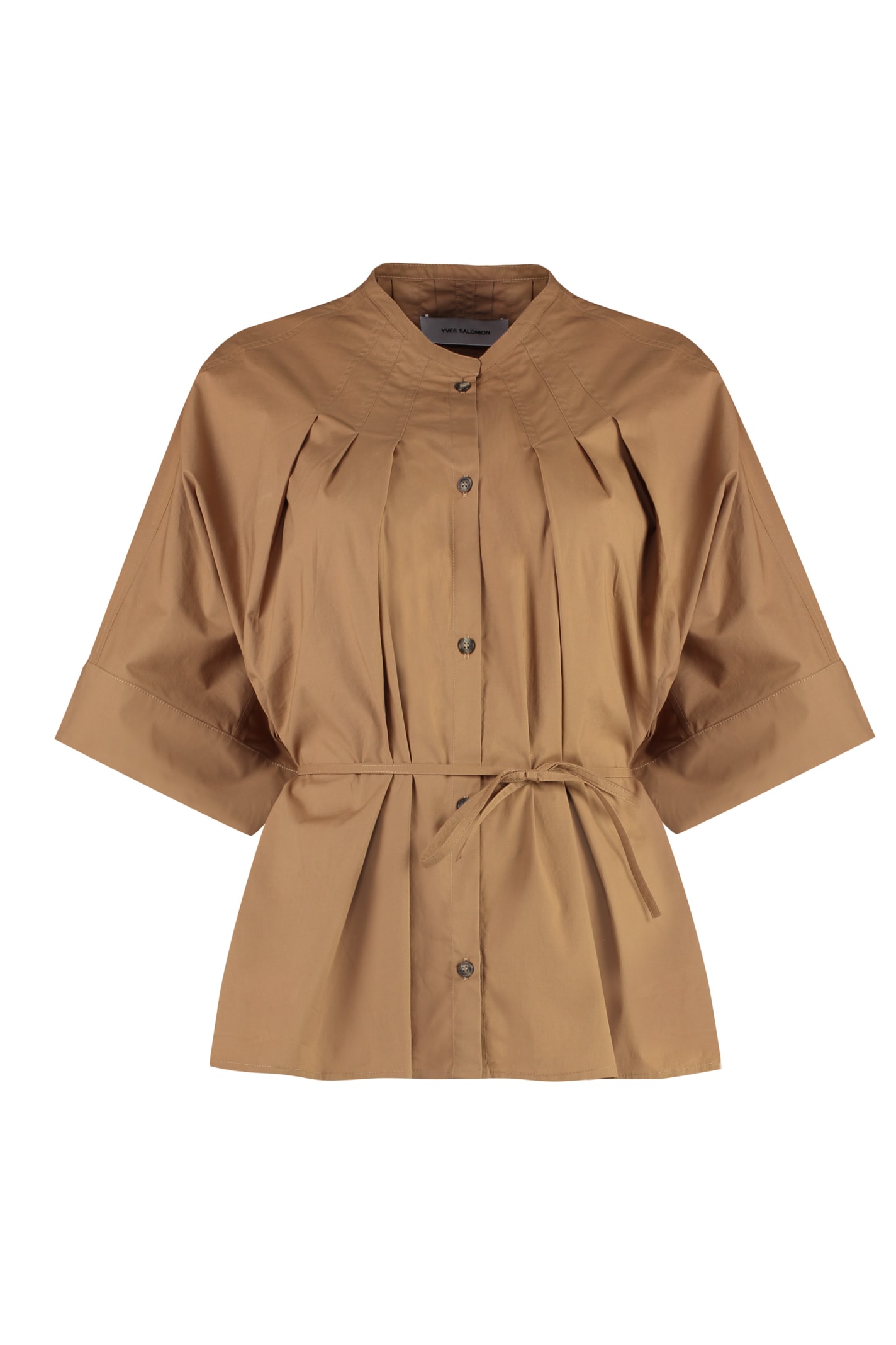 Shop Yves Salomon Cotton Blouse In Camel