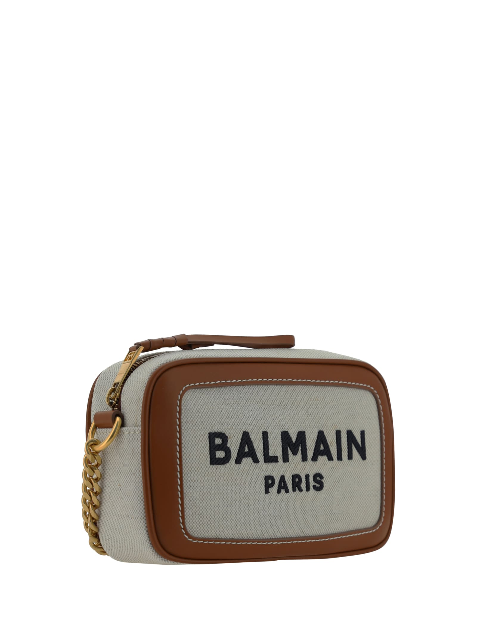 Shop Balmain Camera Case Shoulder Bag In Naturel/marron