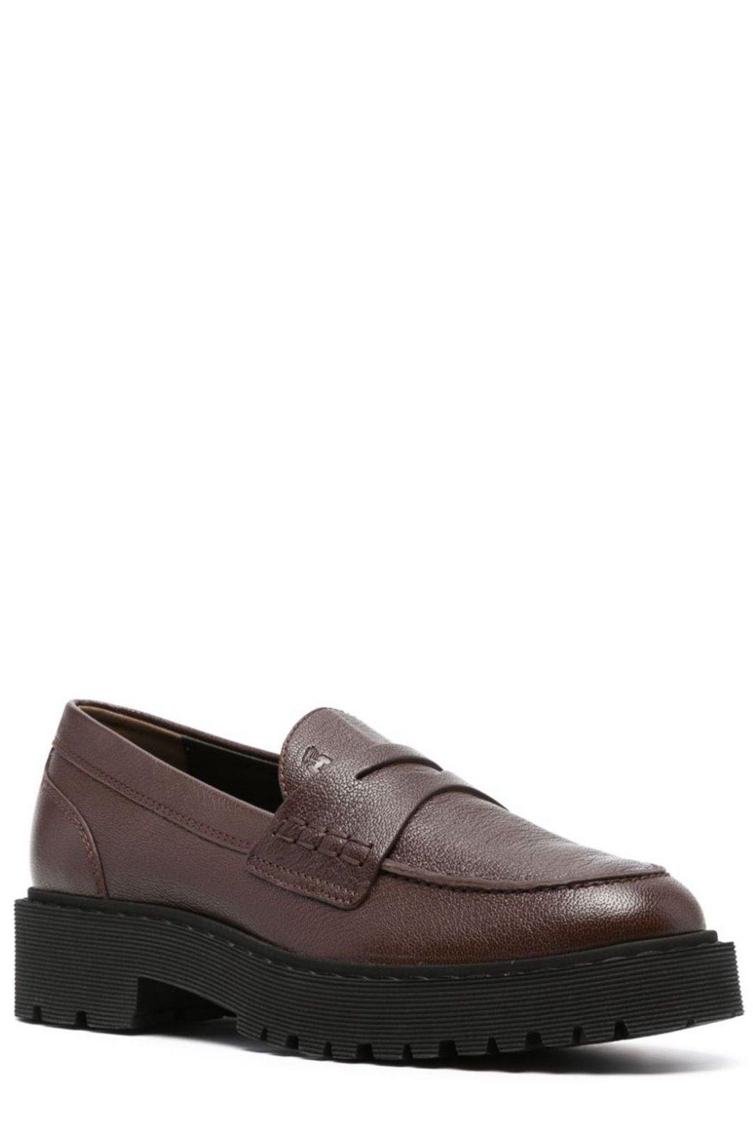 Shop Hogan Round-toe Slip-on Loafers In Brown