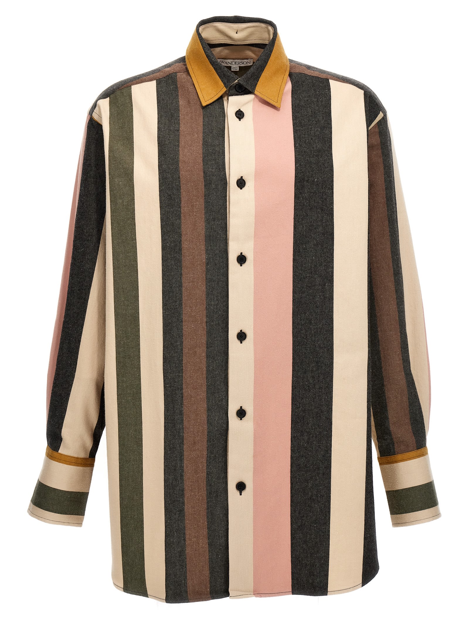 Shop Jw Anderson Logo Embroidered Striped Shirt In Flax Multi