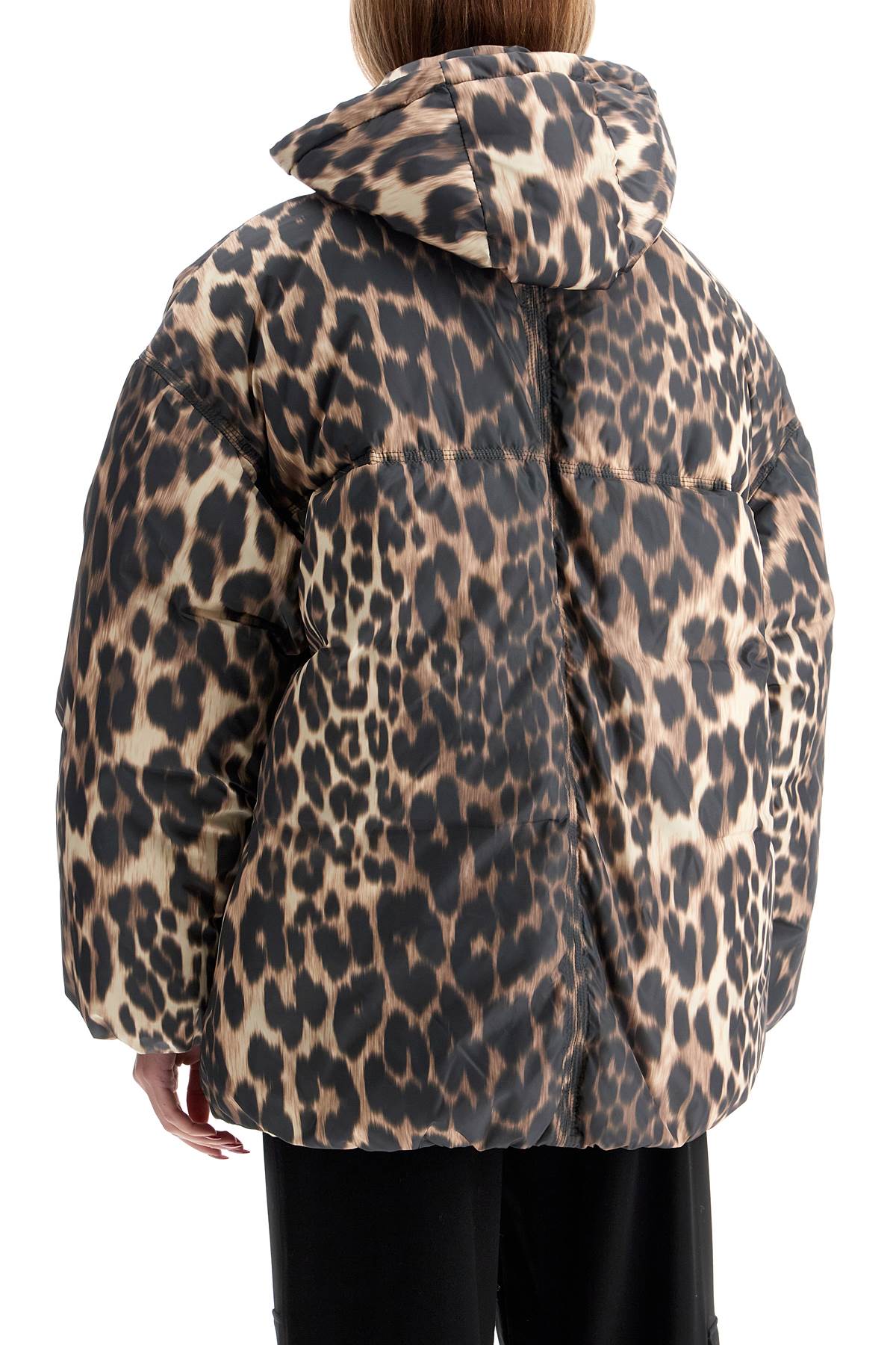 Ganni Leo Puffers Midi Style Down Jacket In Almond Milk
