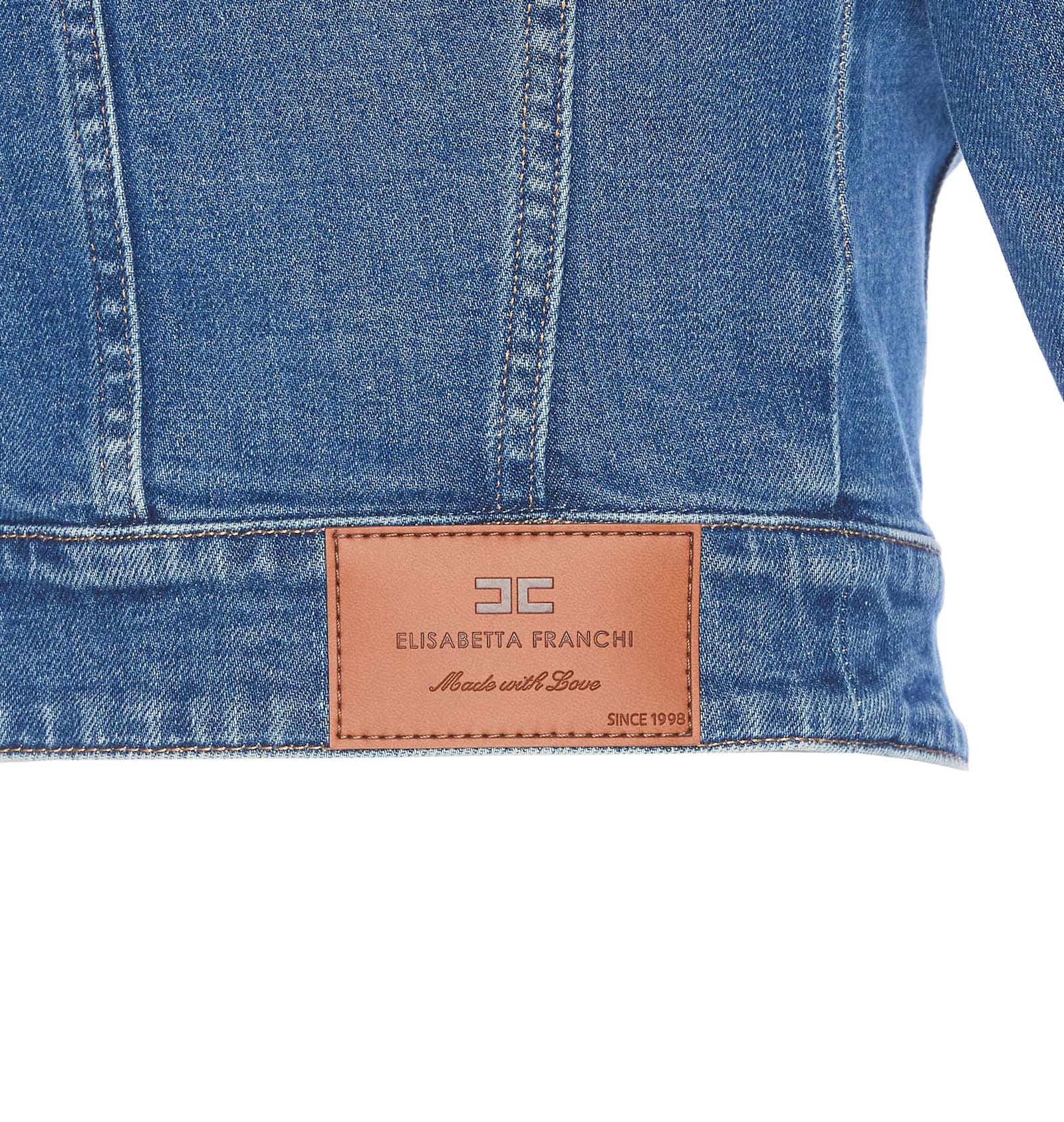 Elisabetta Franchi Denim Jacket Short Gold Buttons In Blue