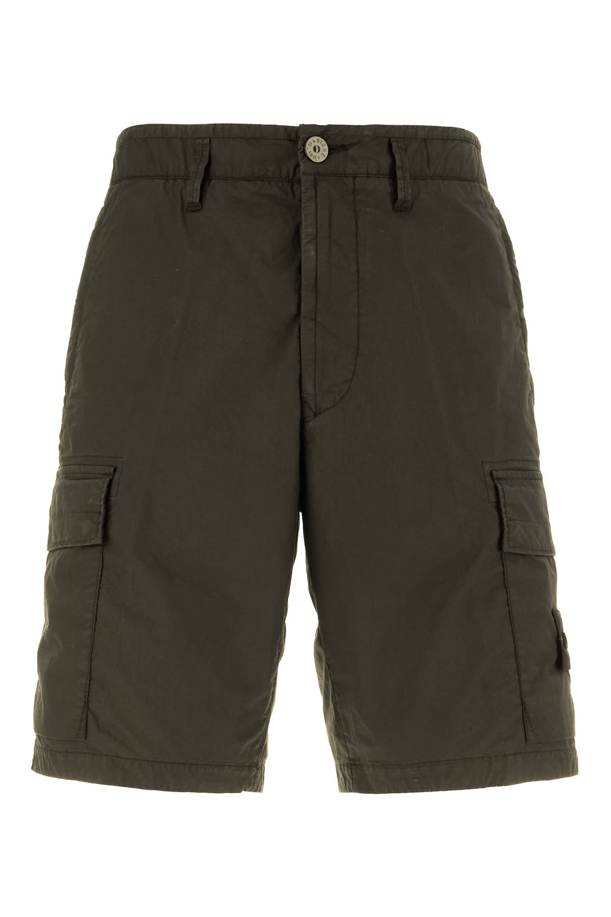 Stone Island Stretch Cotton Bermuda Shorts With Multiple Pockets In Green