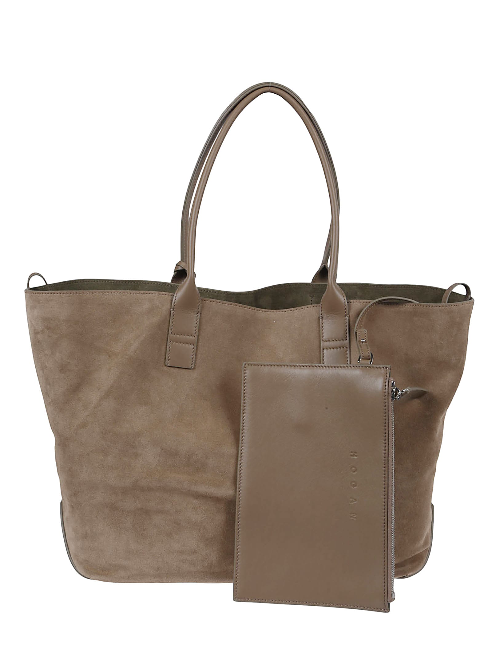 Hogan Spacious Suede Tote Bag With Embossed Branding In Neutral