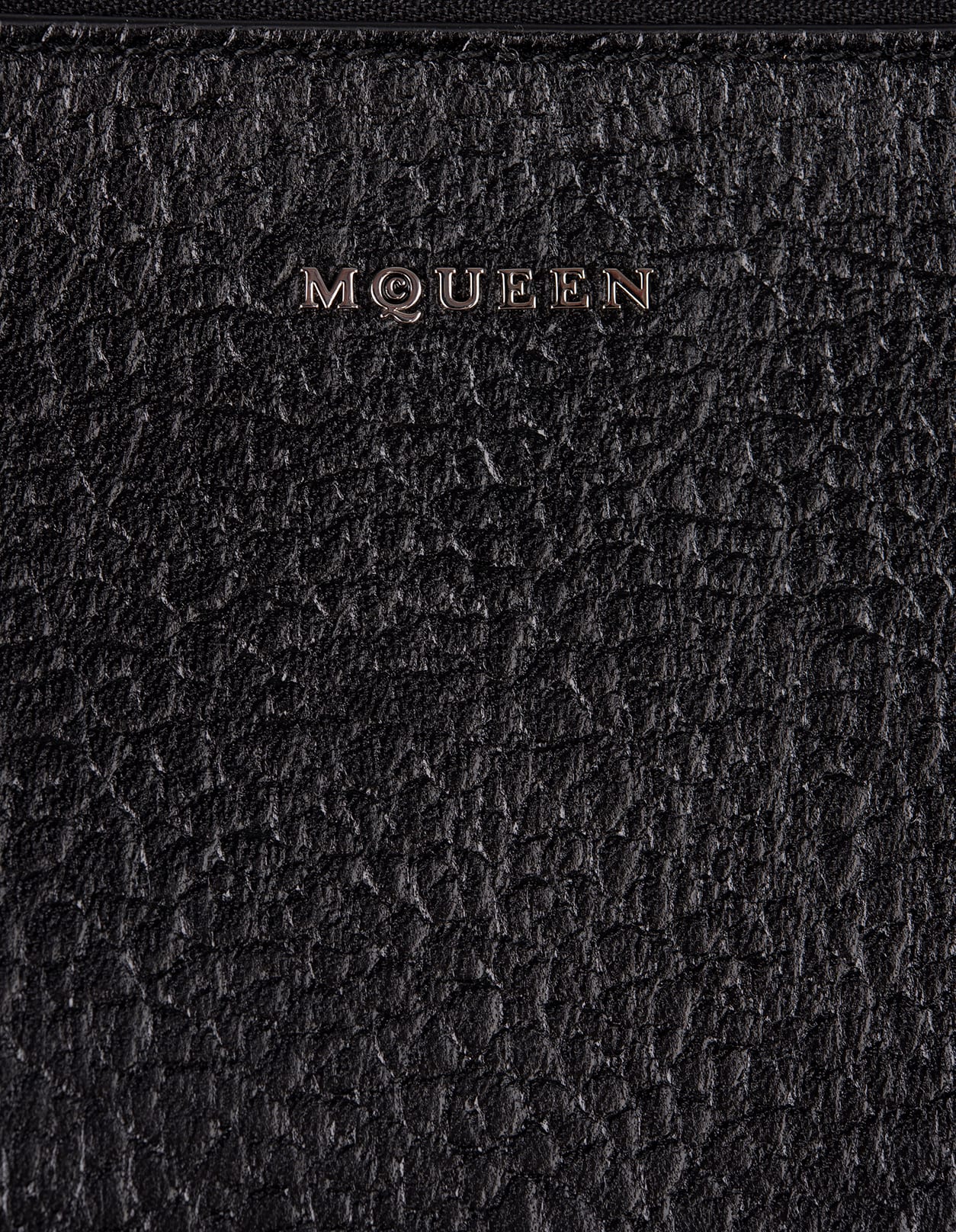 Alexander Mcqueen Black Hammered Leather Clutch Bag With Logo In Black