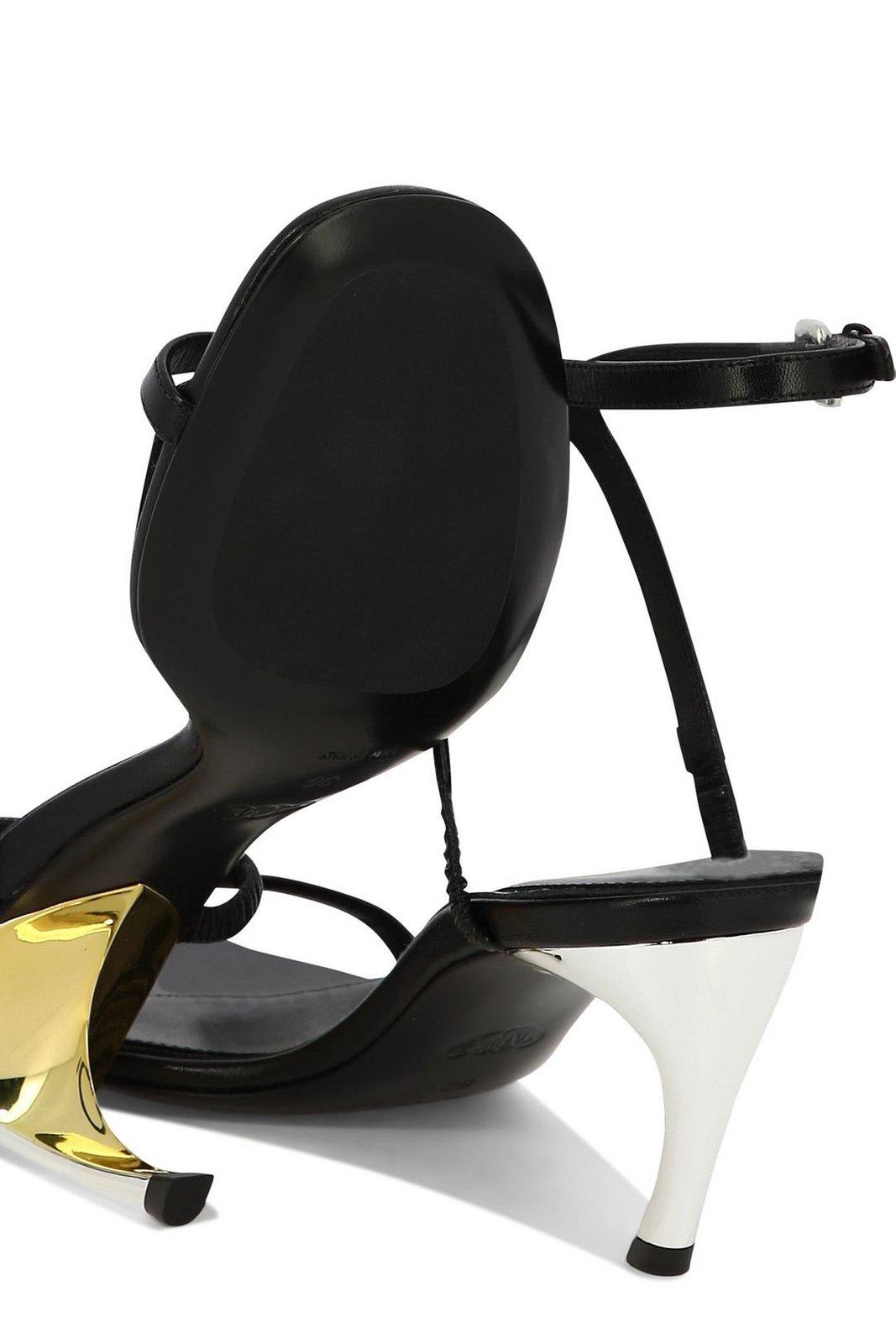 Shop Alexander Mcqueen Armadillo Ankle Strap Sandals In Black/silver/gold