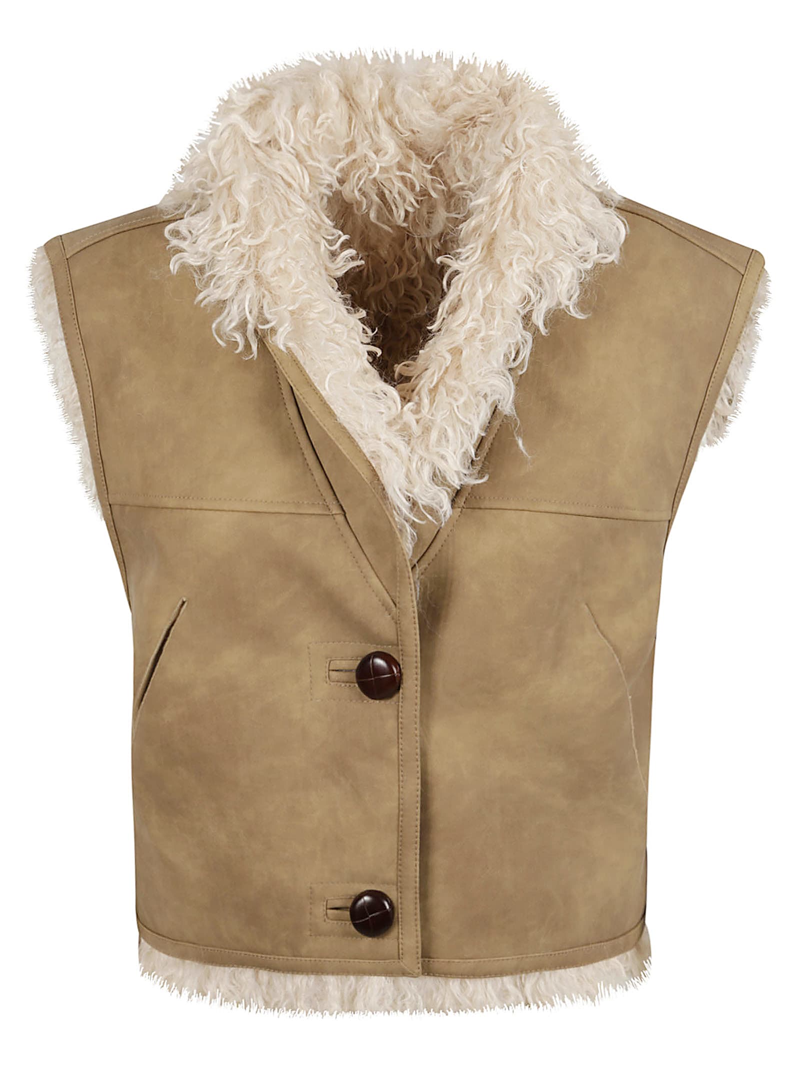 Isabel Marant Clara Sleeveless Cardigan In Faux Shearling Leather In Nude