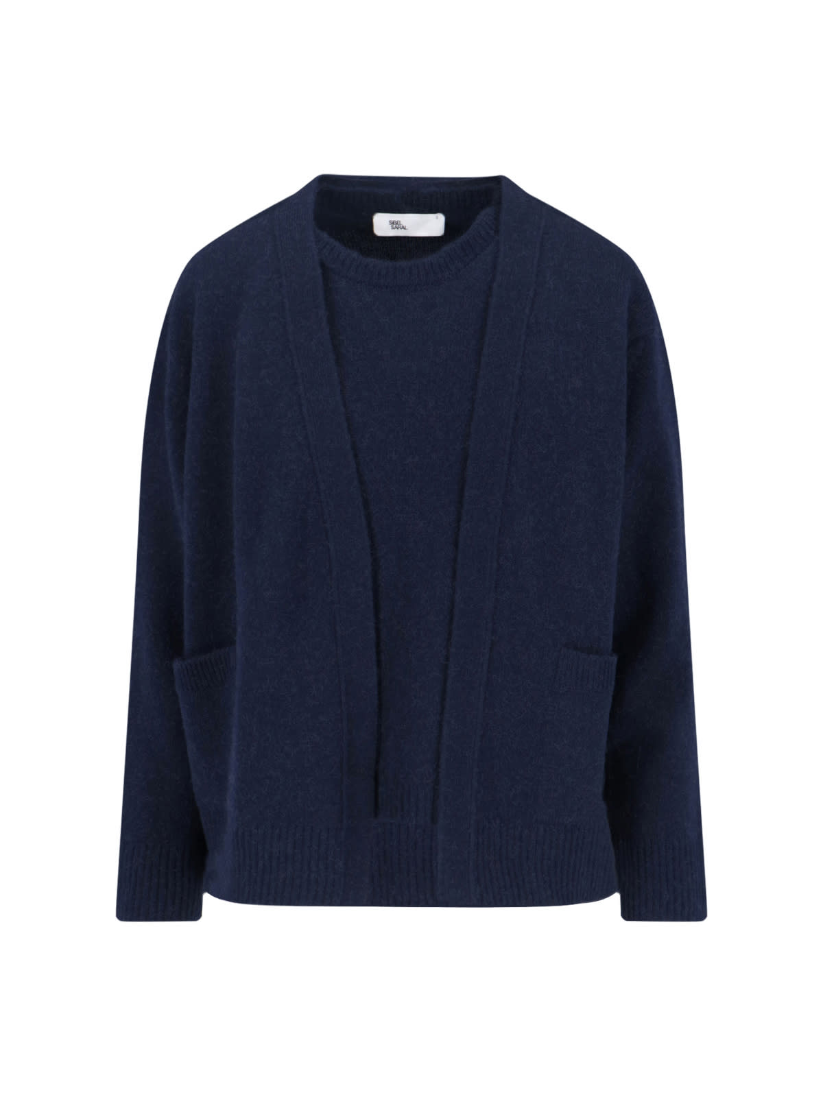Sibel Saral Navy Blue Cropped Cardigan And Crew Neck Sweater Set In Blue