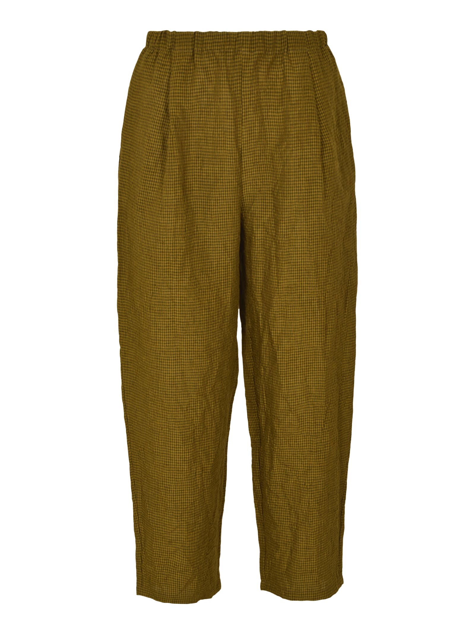 A Punto B Elastic Waist Check Cropped Trousers In Prato Military