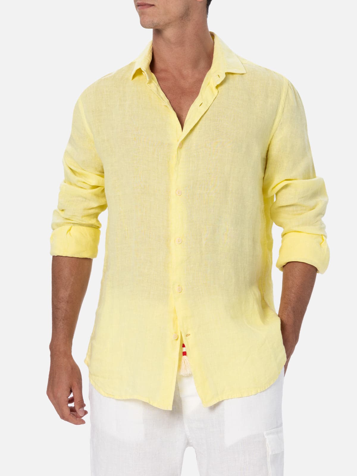 Mc2 Saint Barth Man Pale Yellow Linen Shirt Pamplona In Yellow