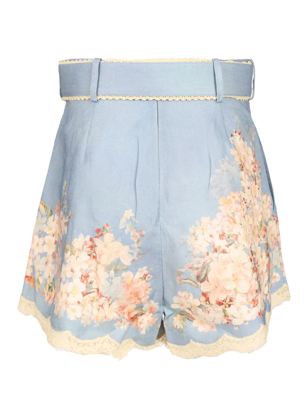 Zimmermann Teal Blue Botanical Floral Linen Cascadian Shorts In Blue