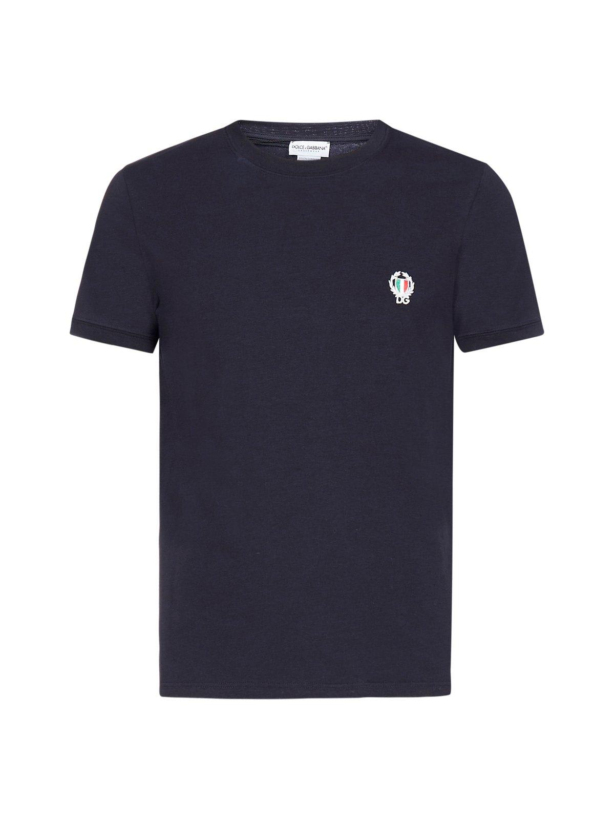 Shop Dolce & Gabbana Logo Embroidered Crewneck T-shirt In Blue