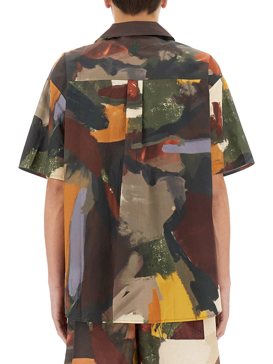 Jw Anderson J. W. Anderson Wide V-neck Short Sleeve Shirt With Abstract Print In Multicolour