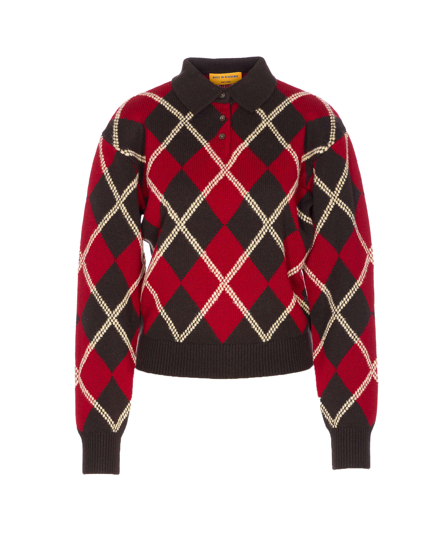Guest In Residence Women Collegiate Argyle Polo In Red