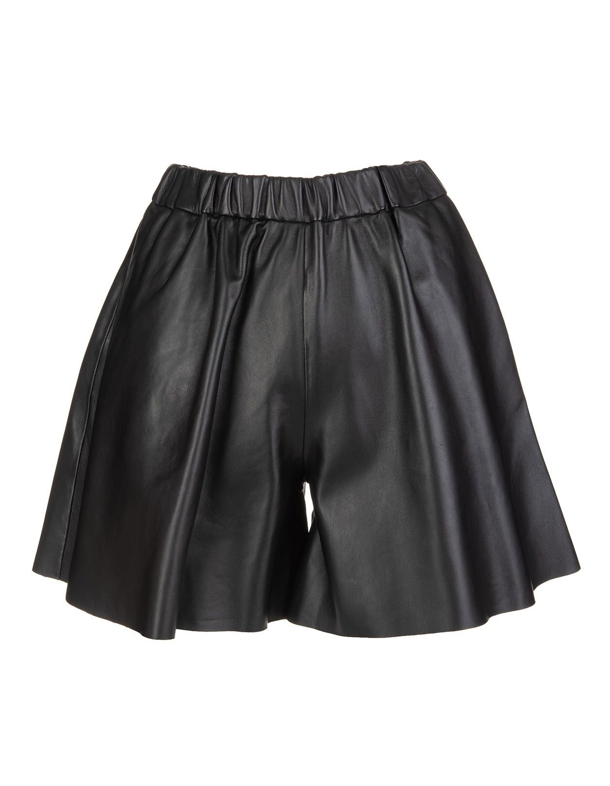 RED Valentino Woman Black Leather Shorts With Elastic Waist