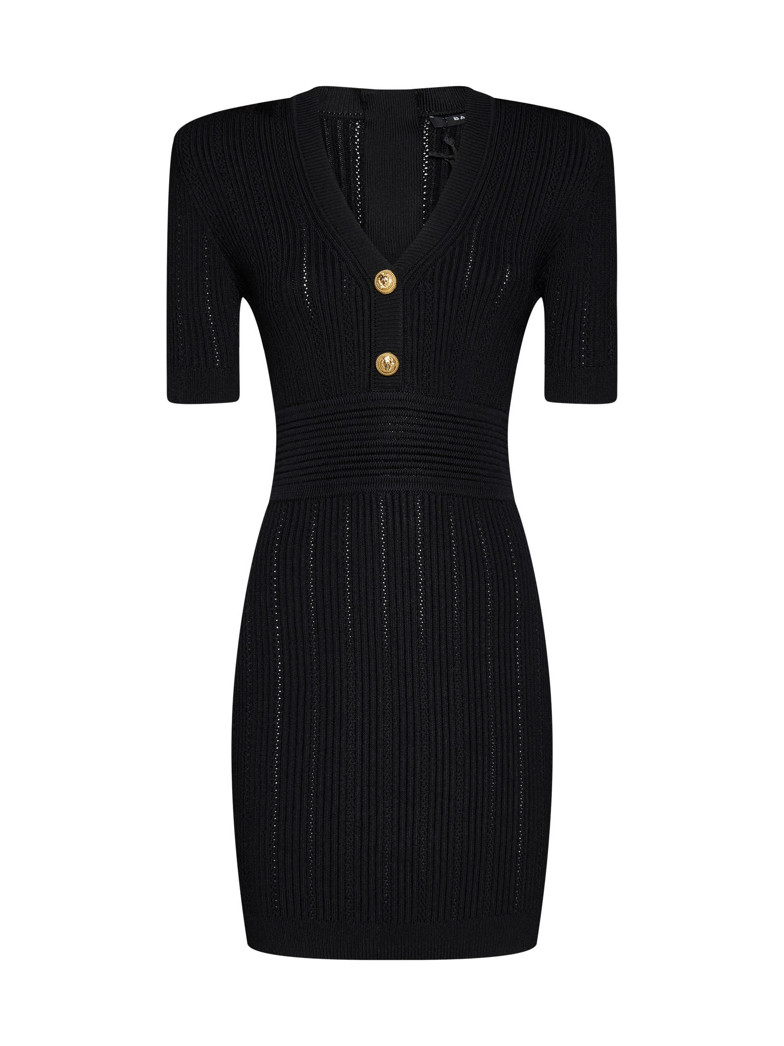 Balmain Short Knit Dress With Gold Buttons In Black