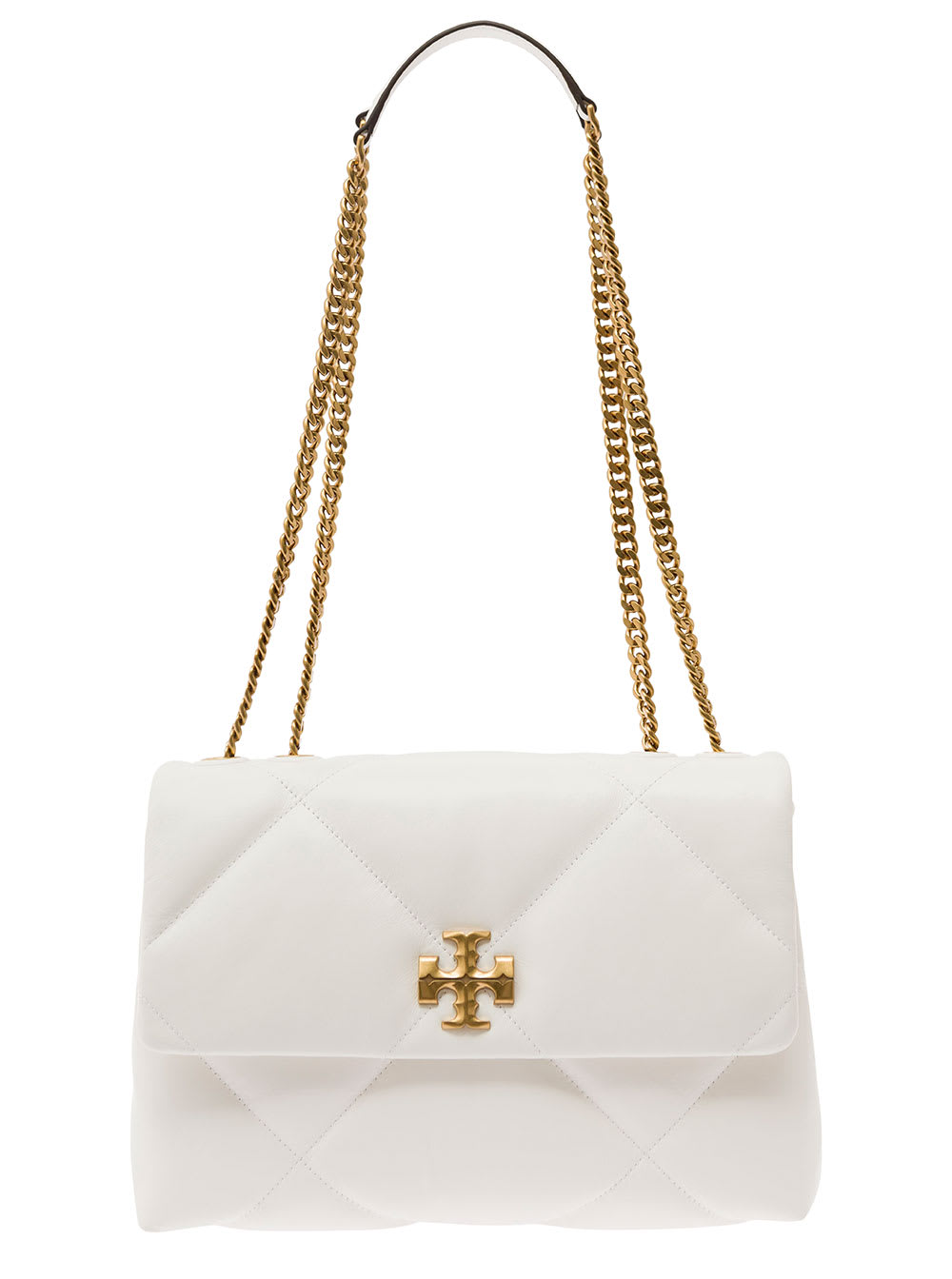 Shop Tory Burch Kira Diamond White Crossbody Bag With Double T Logo In Quilted Leather Woman