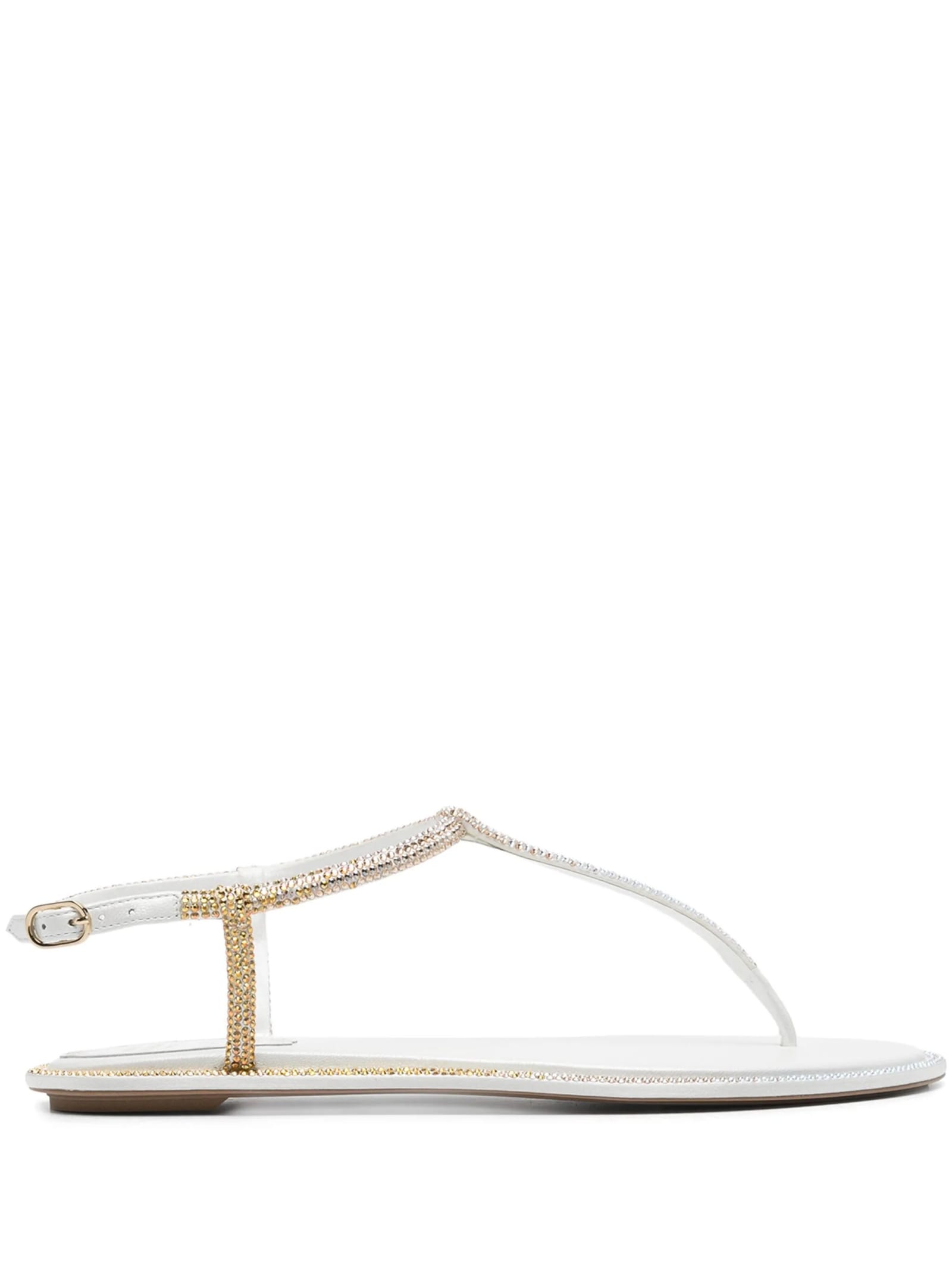 RENÉ CAOVILLA IVORY DIANA SANDAL WITH GOLD AND SILVER CRYSTALS 10 