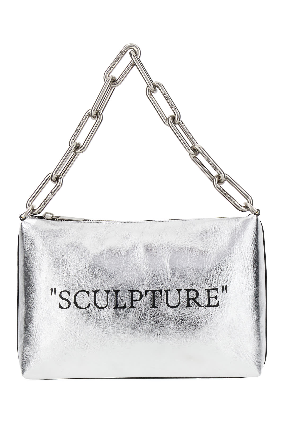 Shop Off-white Silver Leather Handbag In 7200