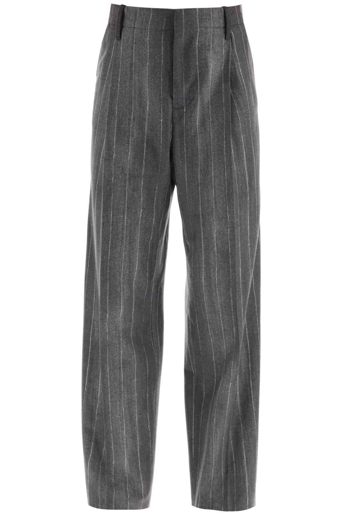 Versace Flannel Wide Pants With Pastel Pinstripe Motif