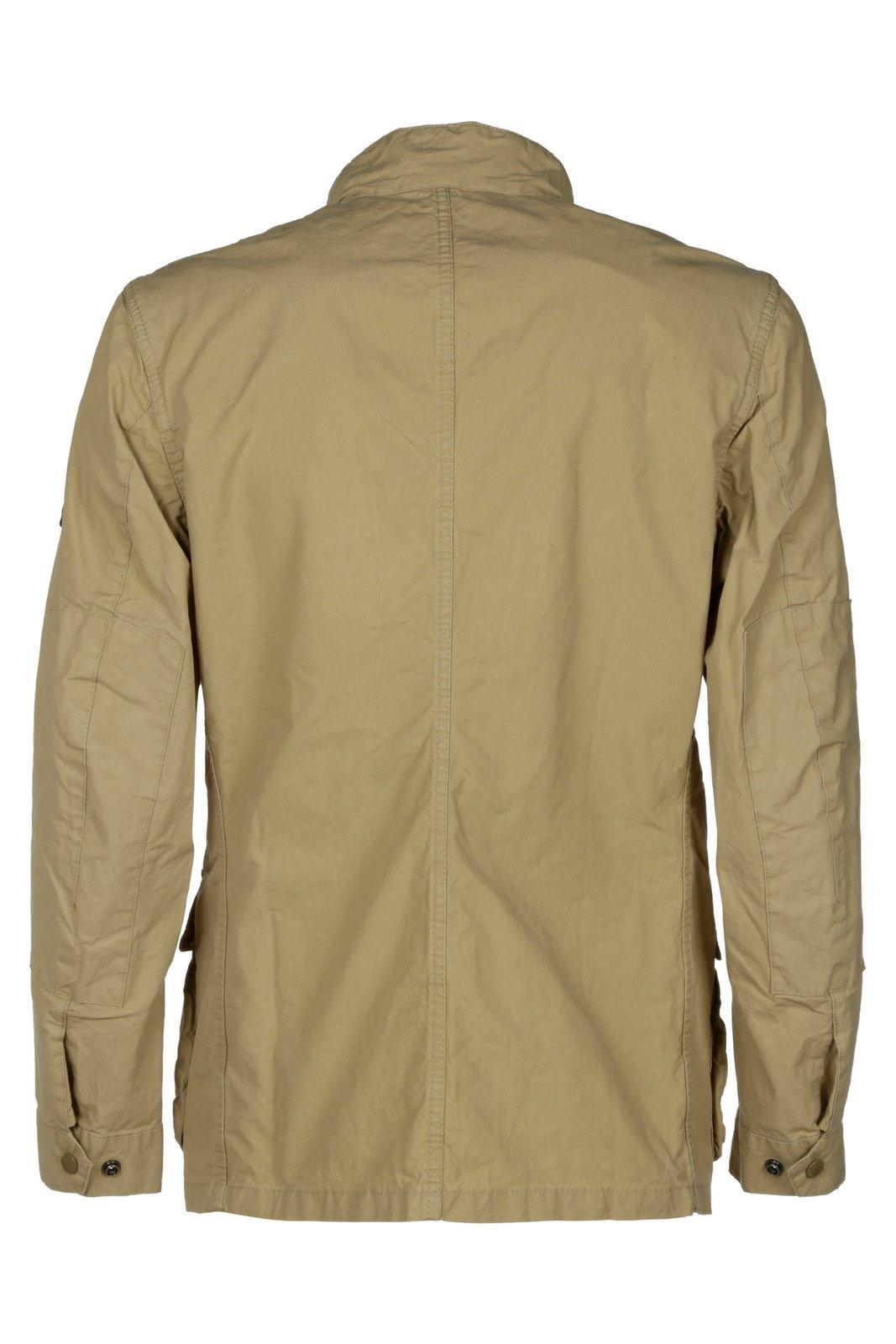 Shop Barbour Logo Patch Long-sleeved Jacket In Beige
