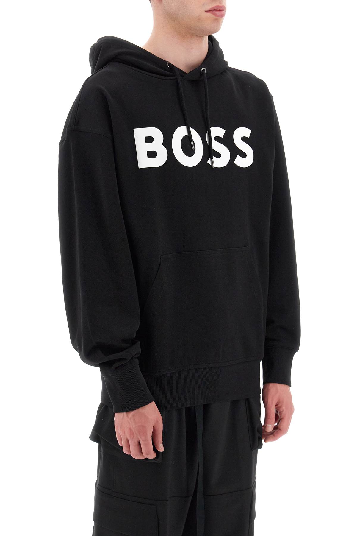 Shop Hugo Boss Logo Print Hoodie In Black