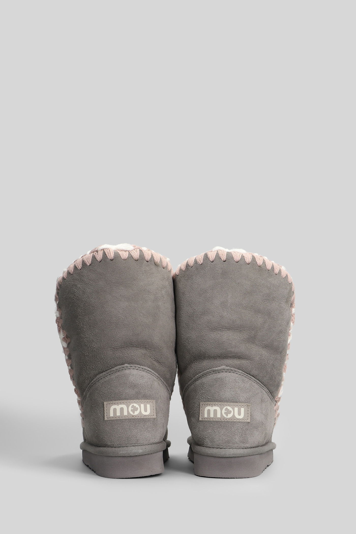 Mou Eskimo 24 Low Heels Ankle Boots In Grey Suede In Multi