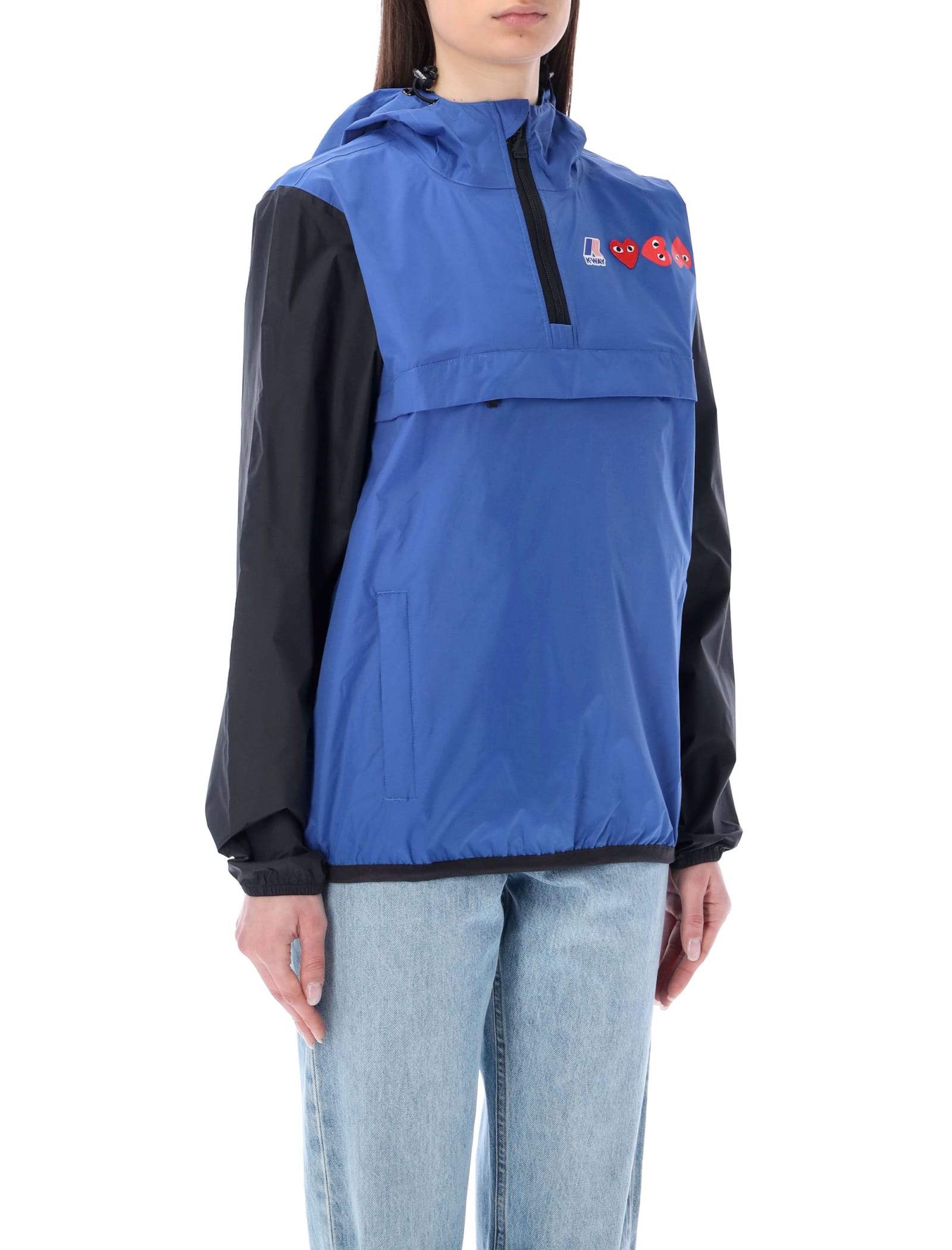 Shop Comme Des Garçons Play Bicolor Waterproof Hooded Jacket In Blue Black