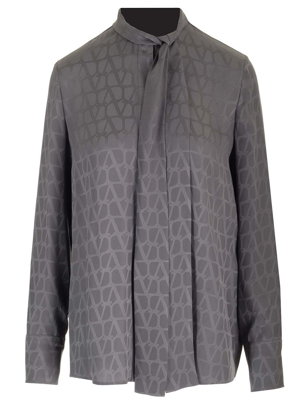 Shop Valentino Toile Iconographe Silk Blouse In Grey