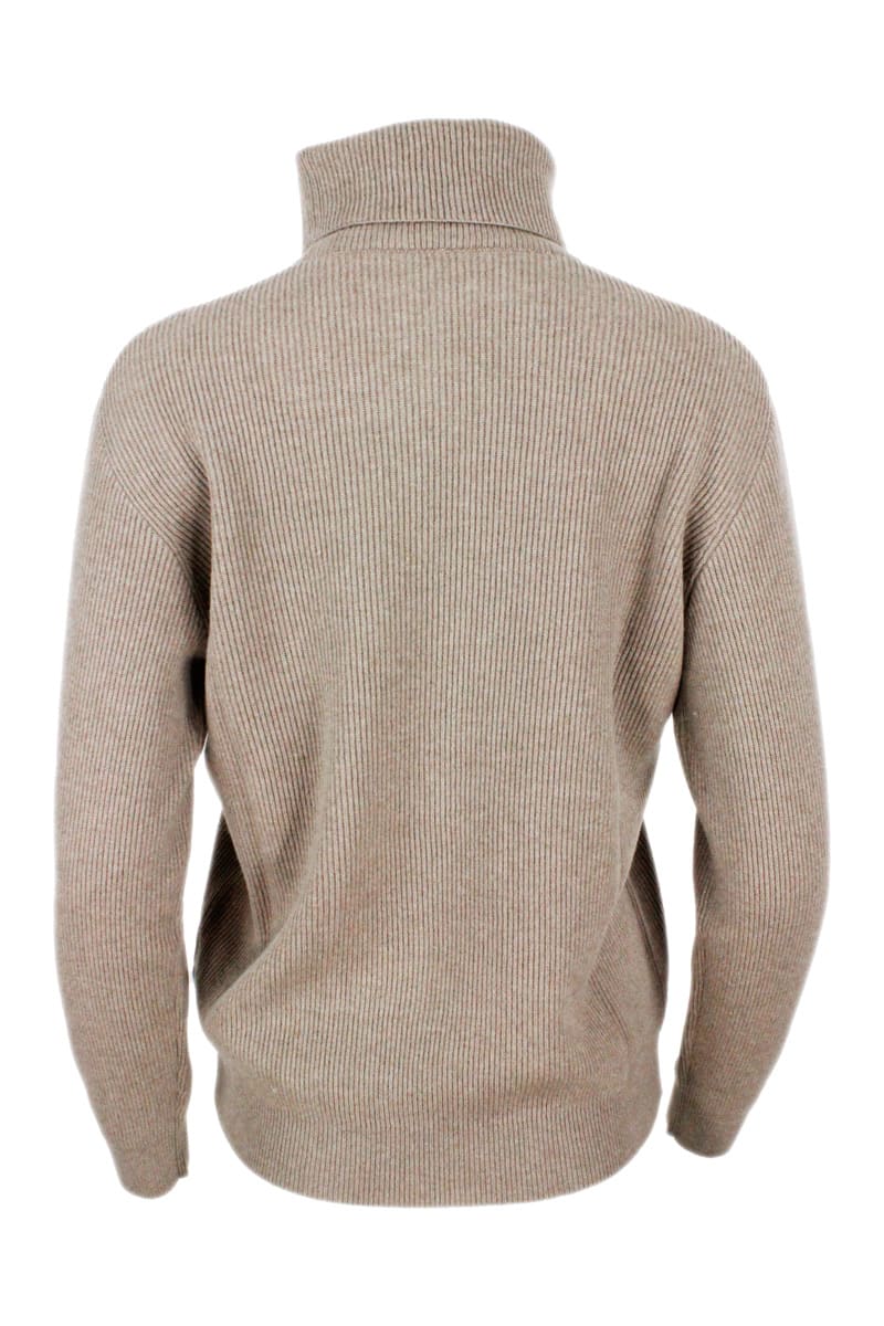 Brunello Cucinelli Embellished Collar Cashmere Turtleneck In Brown