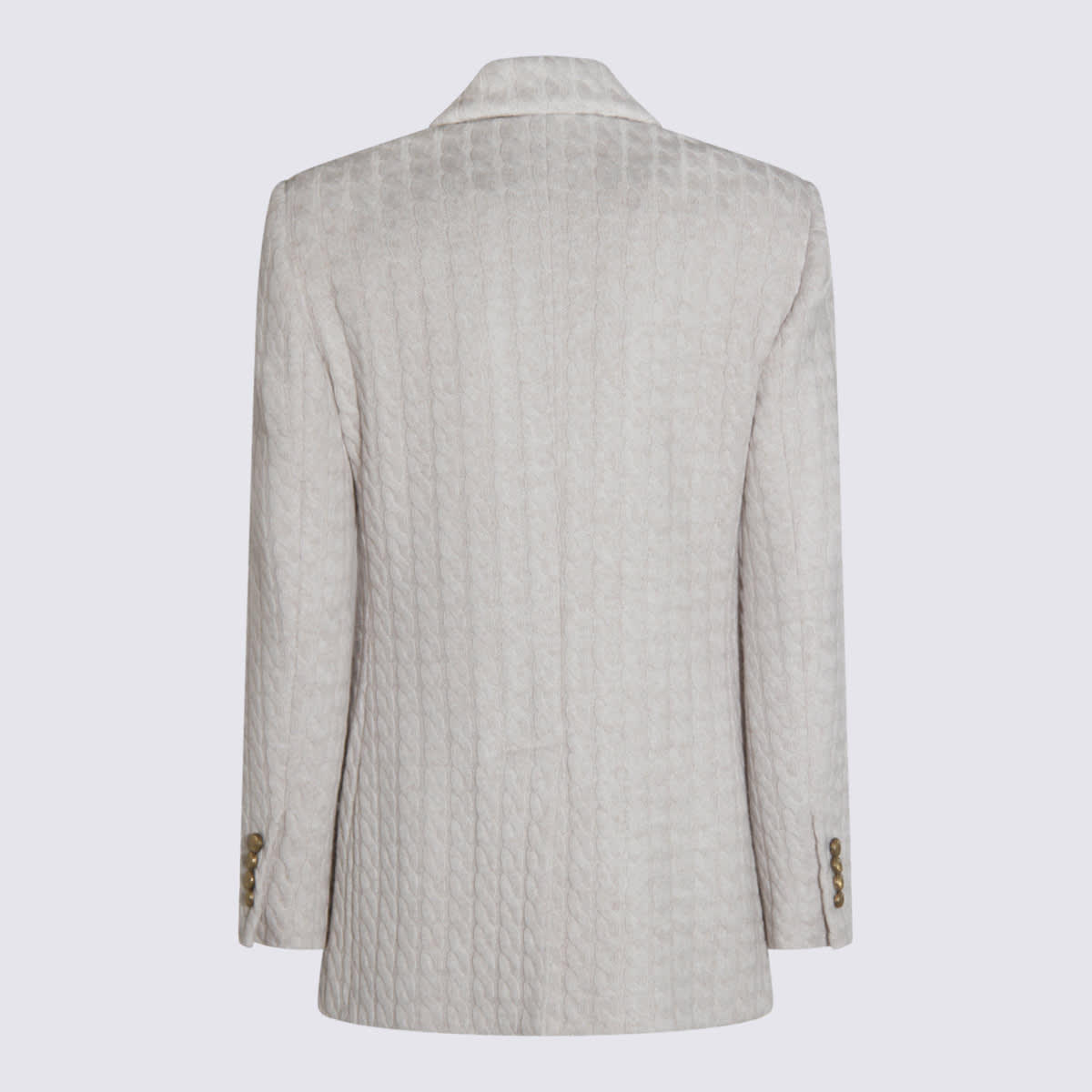 Brunello Cucinelli Cable-knit Double-breasted Coat In Gray