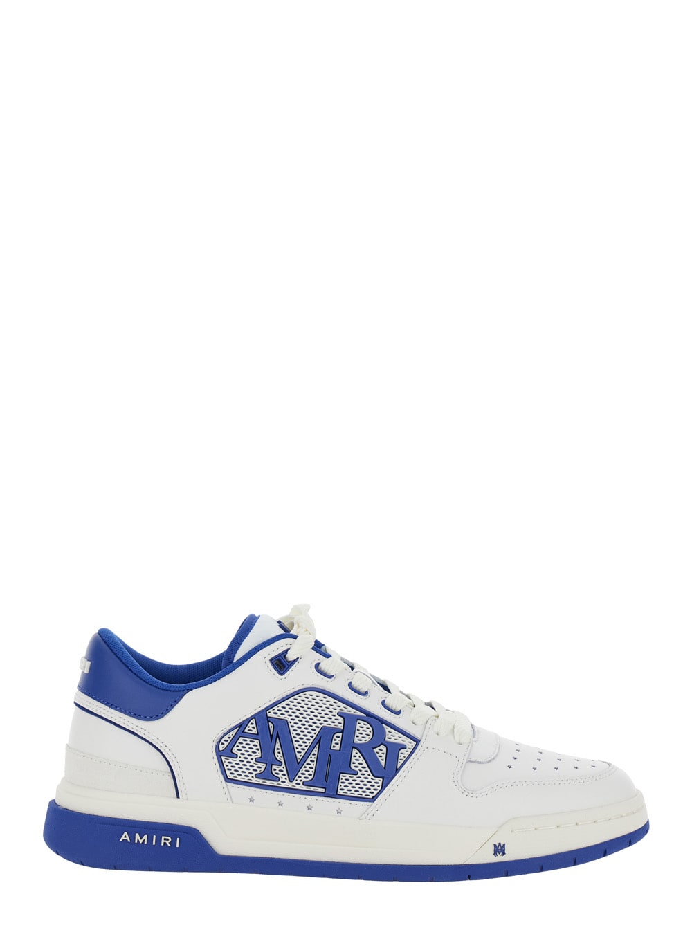 White And Blue Low Top Sneakers With Contrasting Logo Lettering In Cotton Man