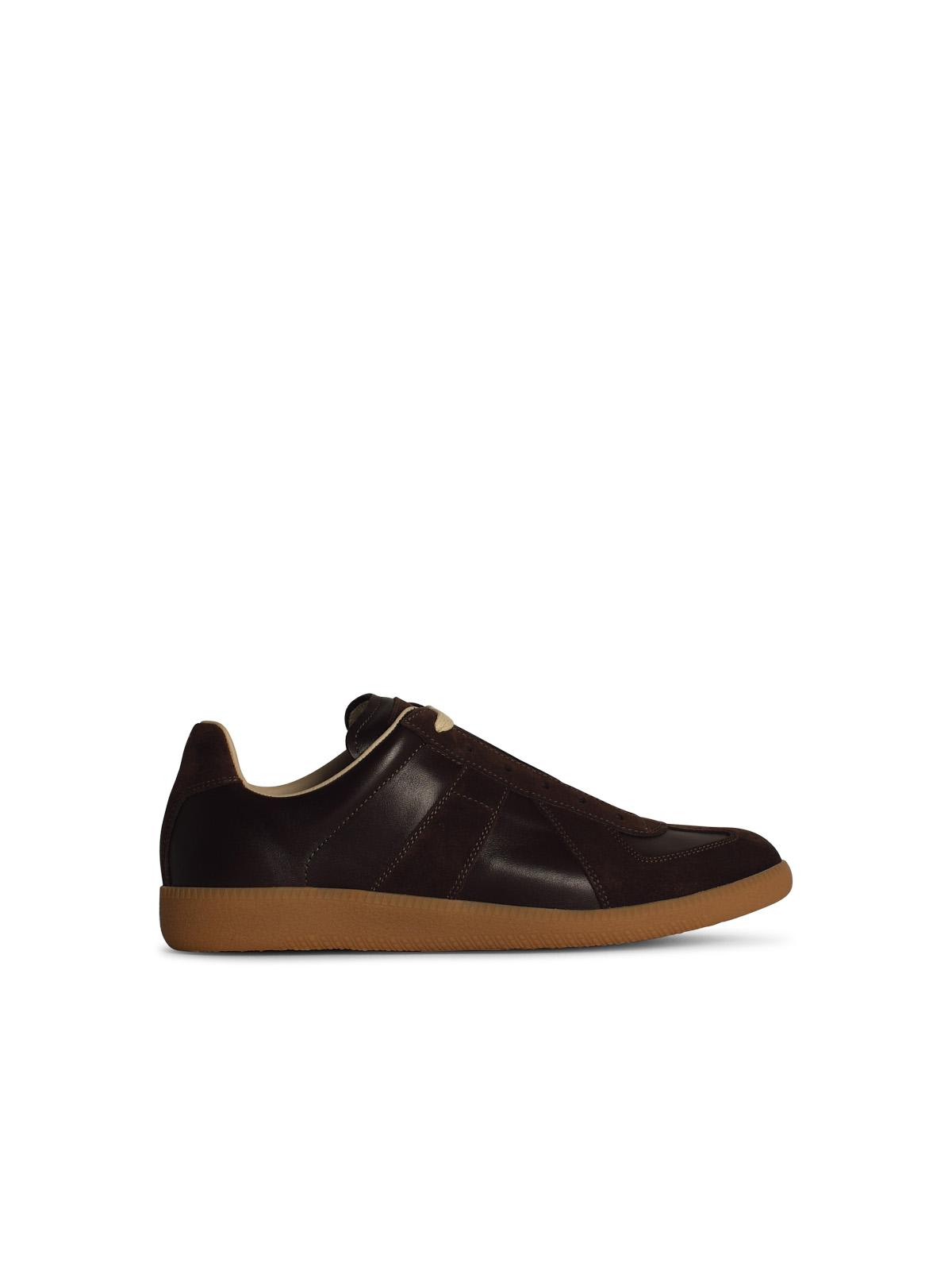 Shop Maison Margiela Replica Brown Leather Sneakers