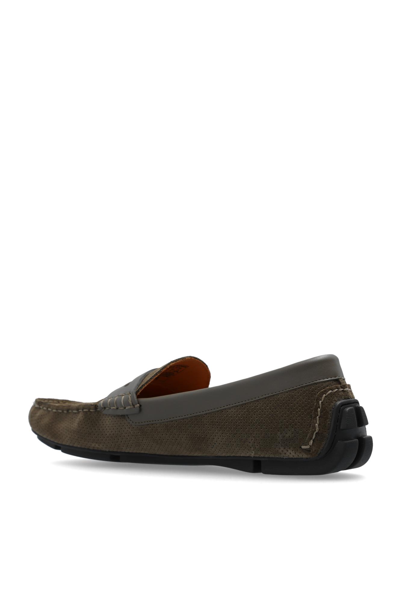Shop Emporio Armani Leather Loafers In Marrone