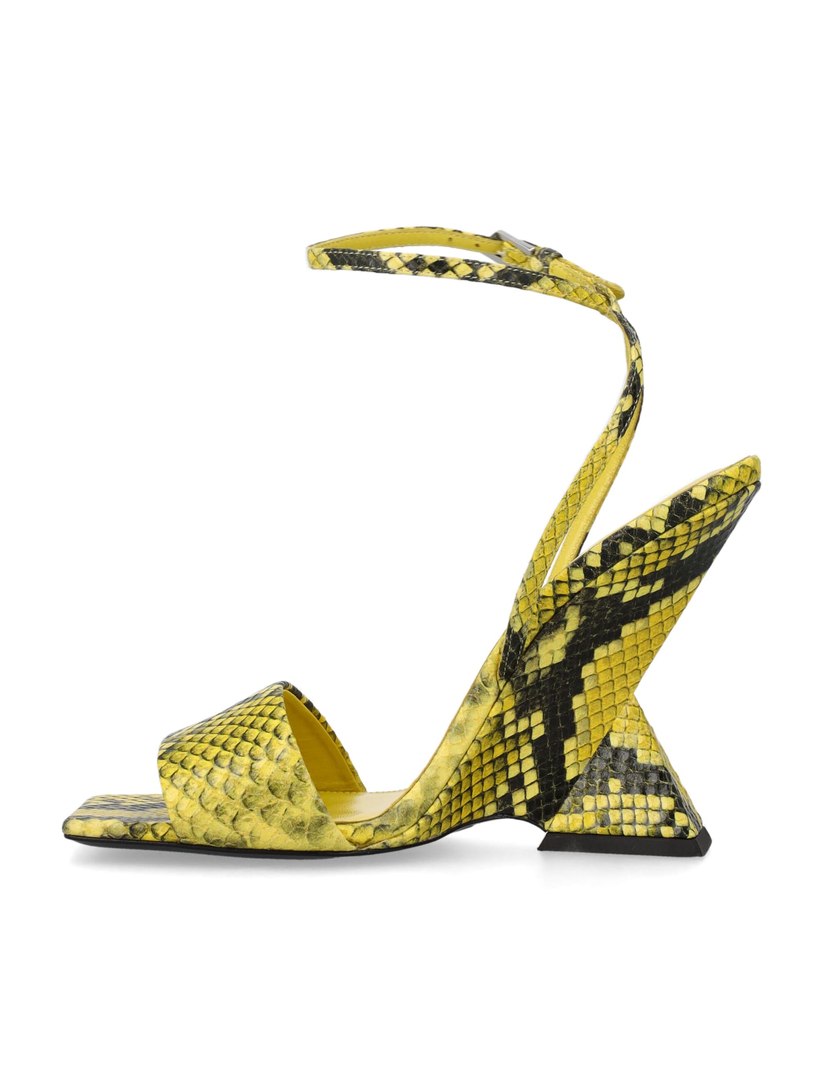 Attico Cheope 110mm Snake-effect Sandals In Fluo Yellow