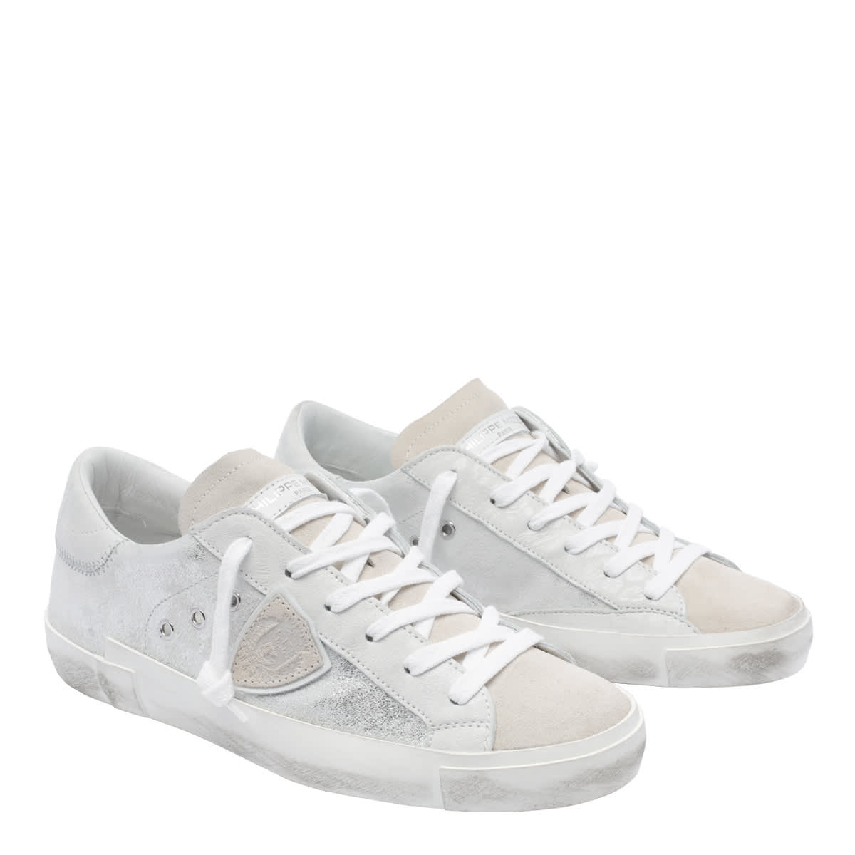 Philippe Model Silver Laminated Sneakers In Gray