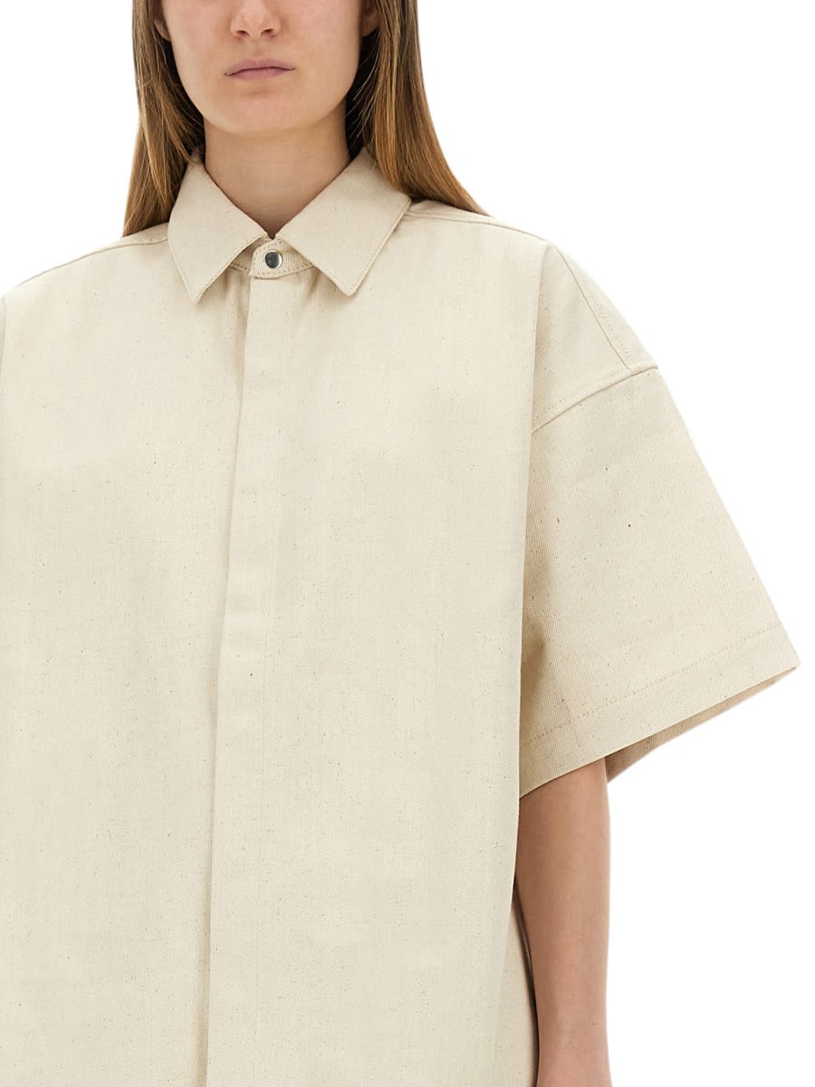 Jil Sander Relaxed Fit Beige Shirt With Logo Patch And Button Fastening In Neutral