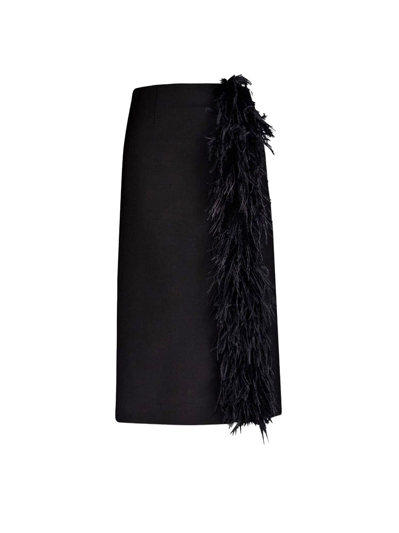 Shop Prada Wool Midi Skirt With Feathers In Black