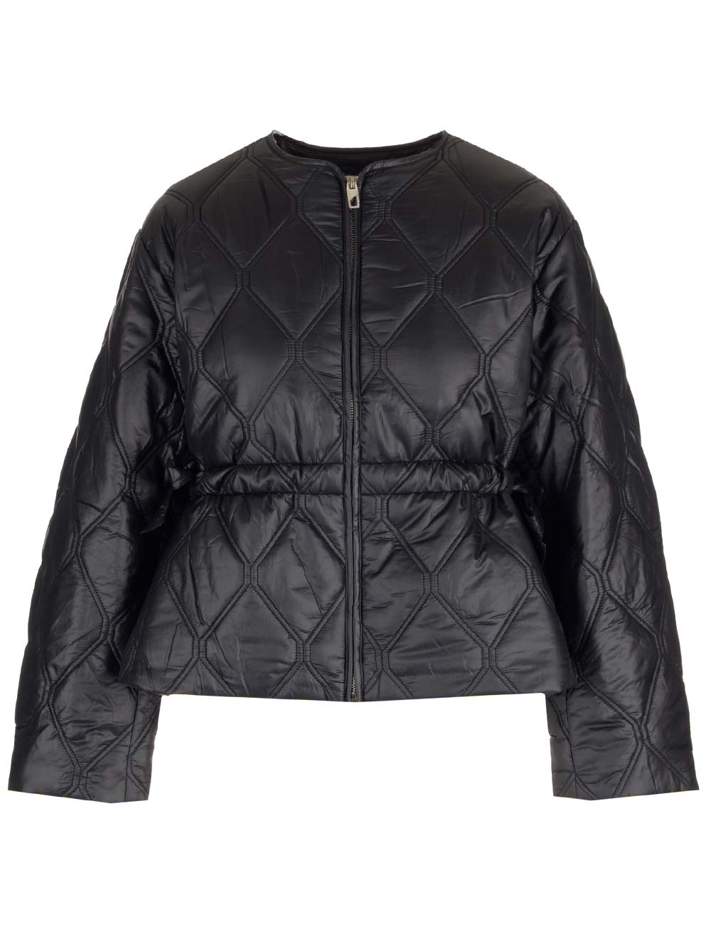 Ganni Quilted Glossed Recycled-shell Jacket In Black