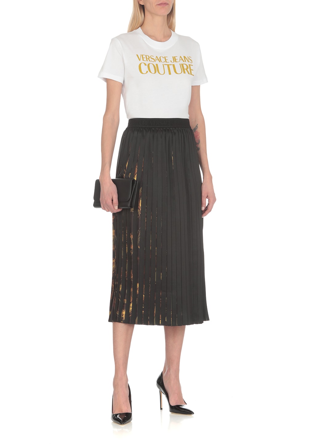 Versace Jeans Couture Metallic Logo Crew Neck T-shirt In White