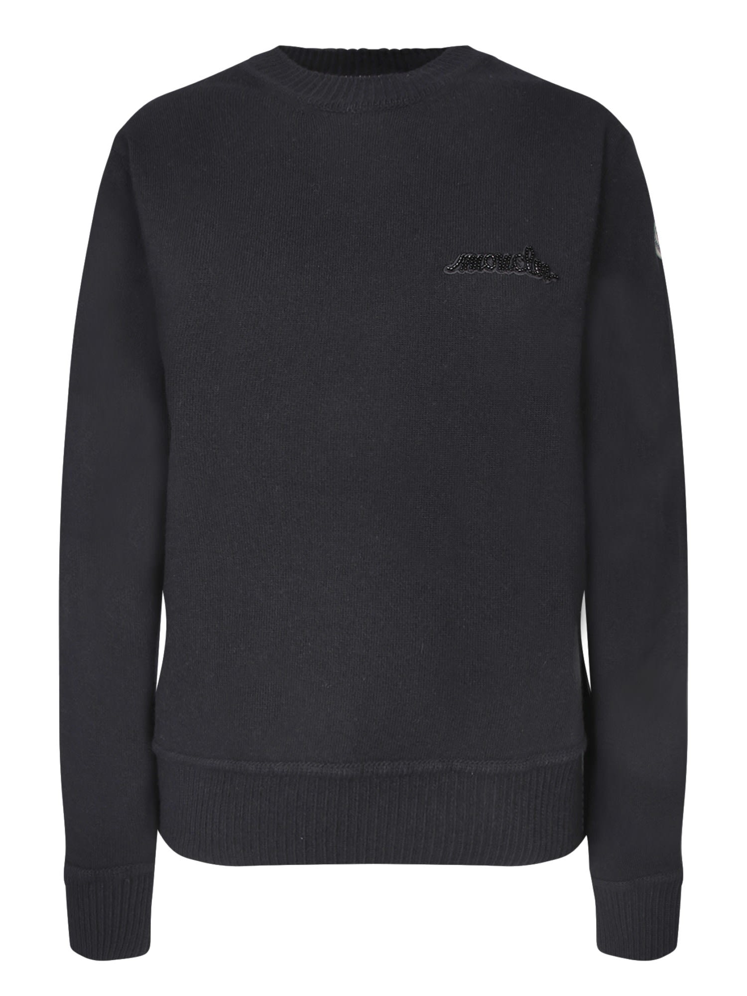 MONCLER BLACK WOOL CREWNECK SWEATER 