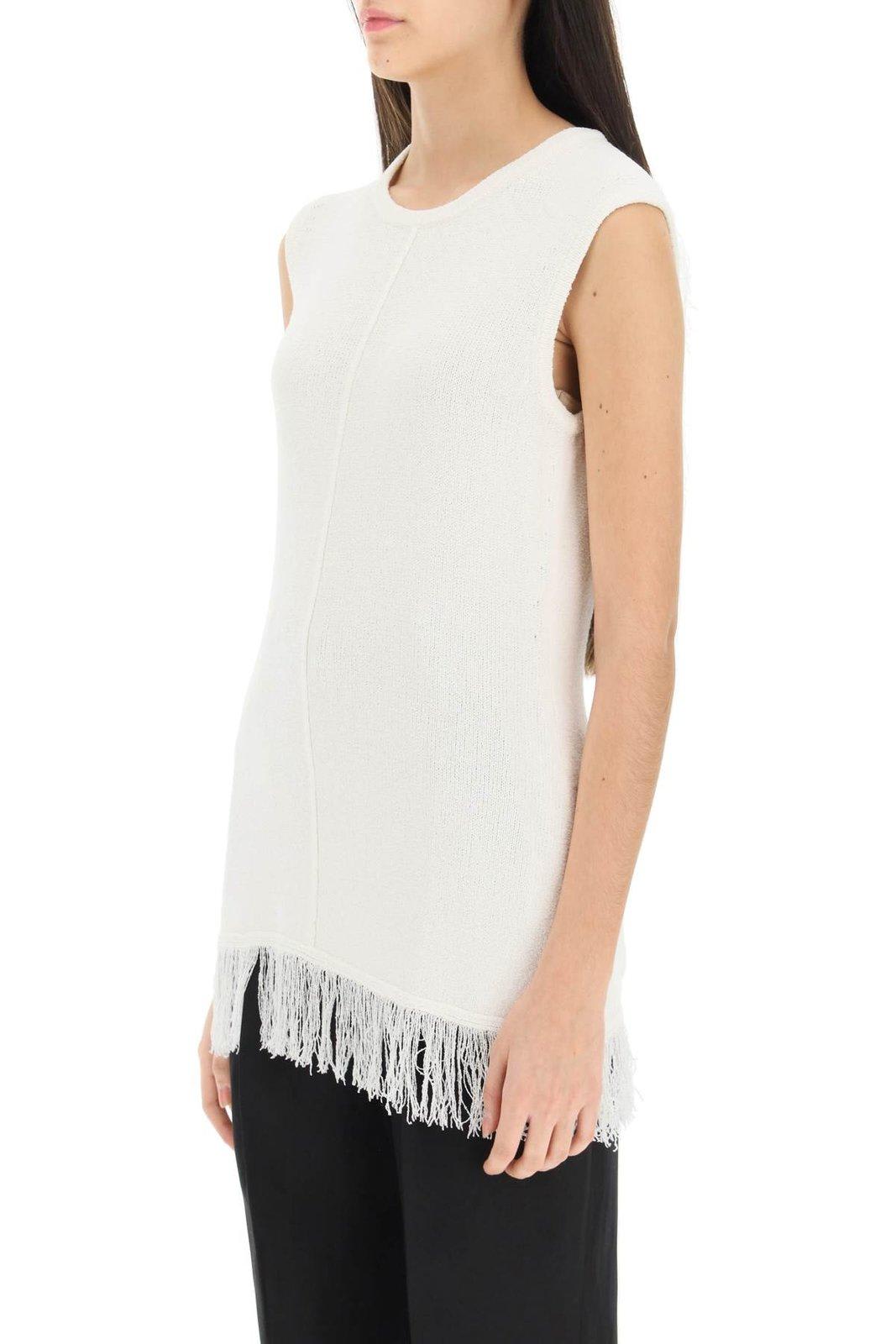 Shop Loulou Studio Fringed Knit Tank Top In Ivory