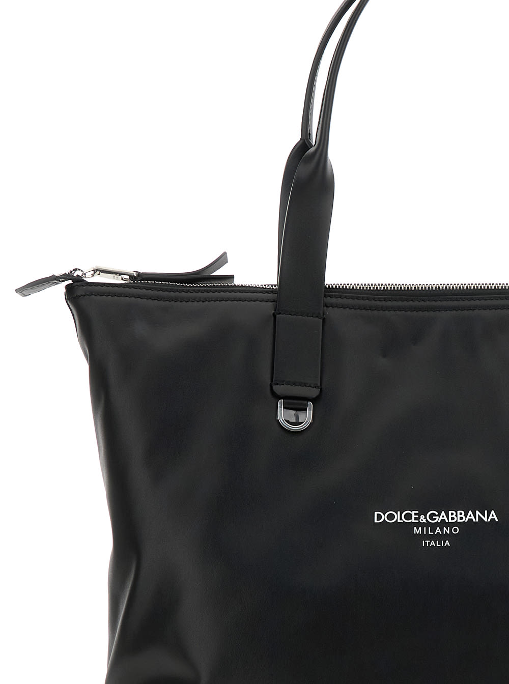 Dolce & Gabbana Adamo Black Shopper With Front Logo In Leather Man In Black
