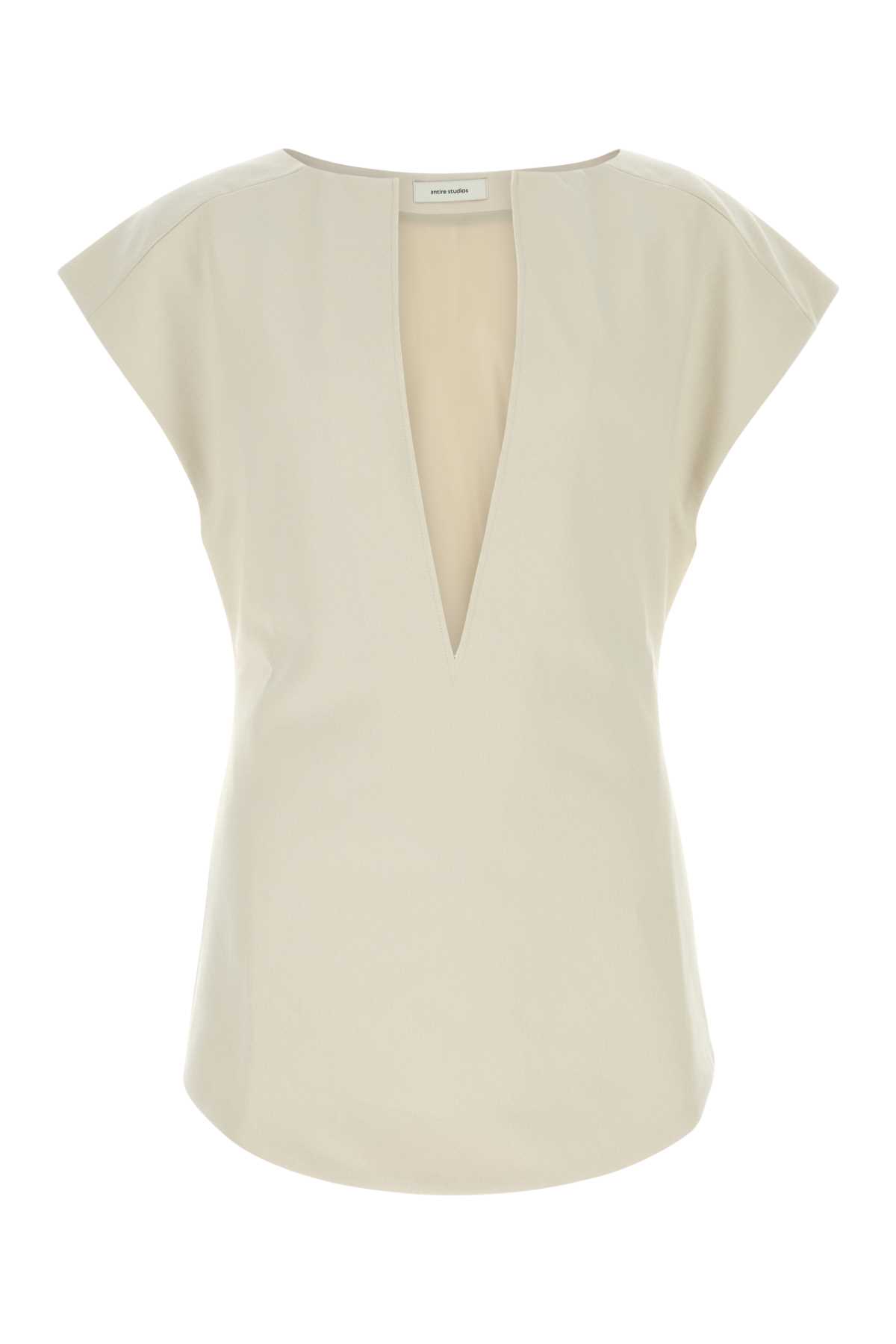 ENTIRE STUDIOS SAND STRETCH POLYESTER BLEND DEEP VEE TANK TOP